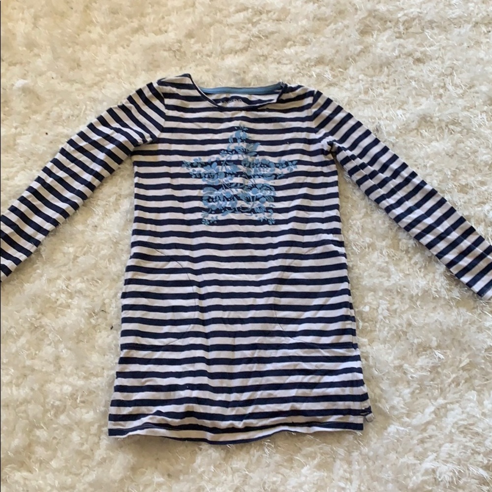 Lands’end snowflake navy and white striped shirt